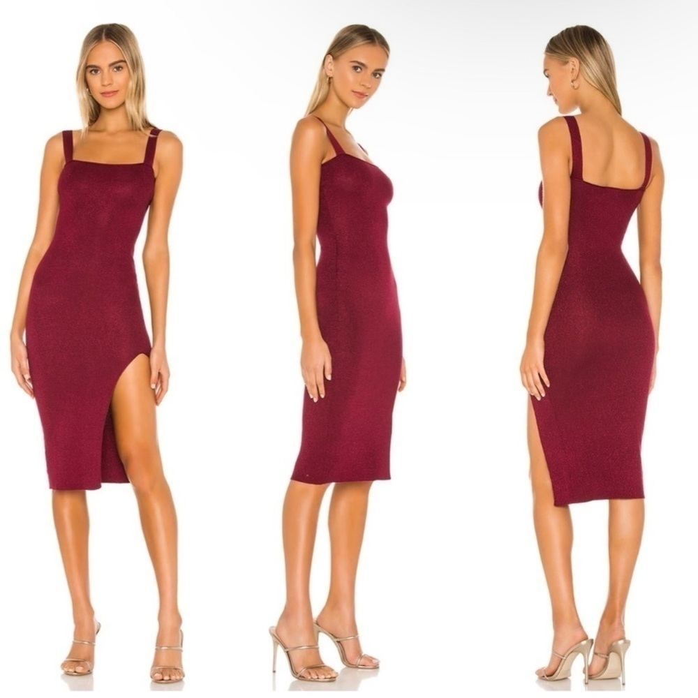 Superdown Zoe Square Neck Dress in Metallic Burgundy Size XS
